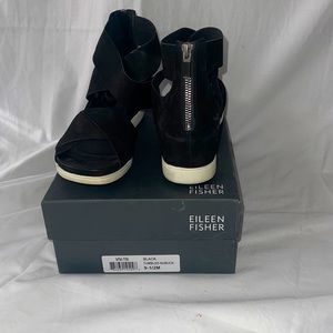 Eileen Fisher Black Nubuck platform sandal